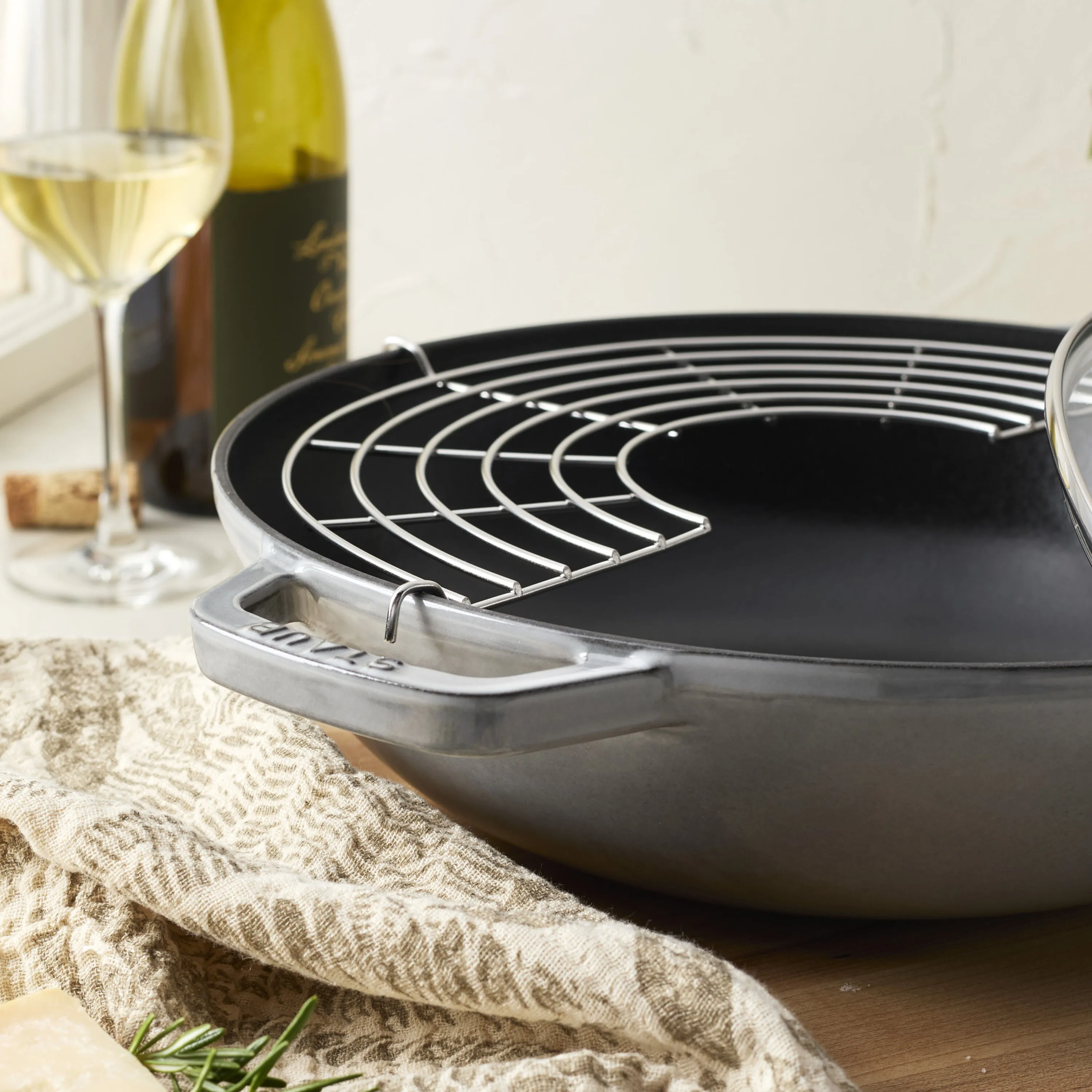 30 cm, Wok avec couvercle en verre, Gris graphite