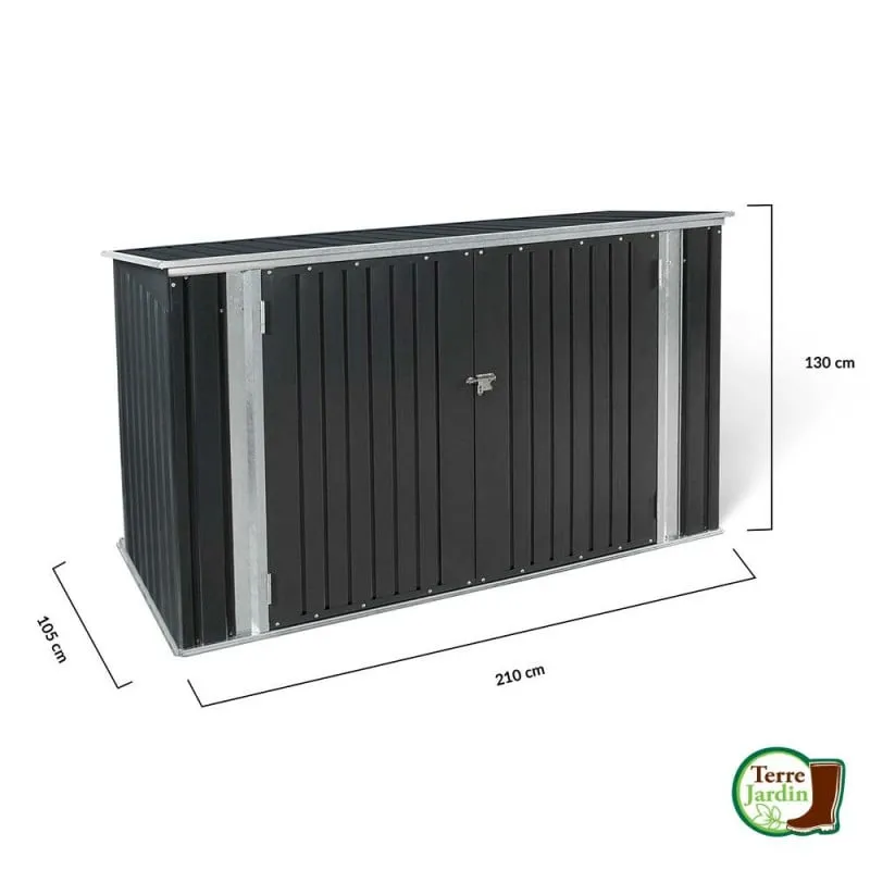 Abri de jardin coffre métallique vélos, outils - 210 x 130 x 105 cm