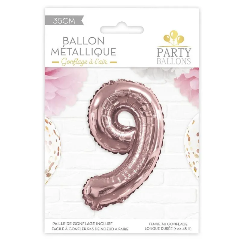 Ballon Chiffre 9 Aluminium Rose Gold 35 cm