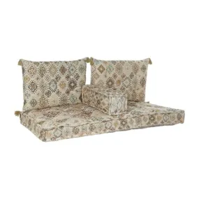 Canapé deux places beige marron coton jaune (145 x 76 x 13 cm)