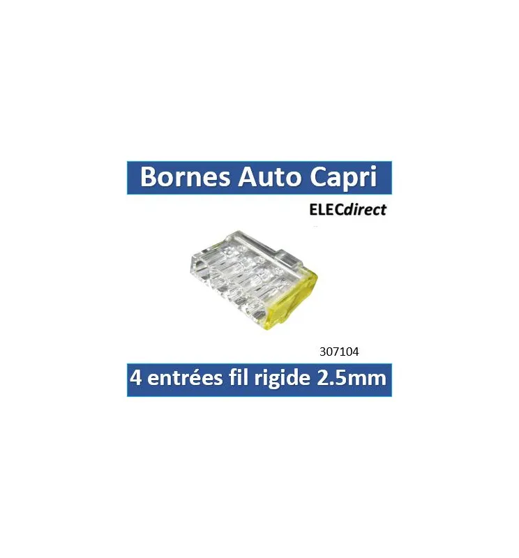 Capri - Bornes SLIM automatique 4 entrées pour fil rigide 2.5mm² (boite de 100 connecteurs) - 307104