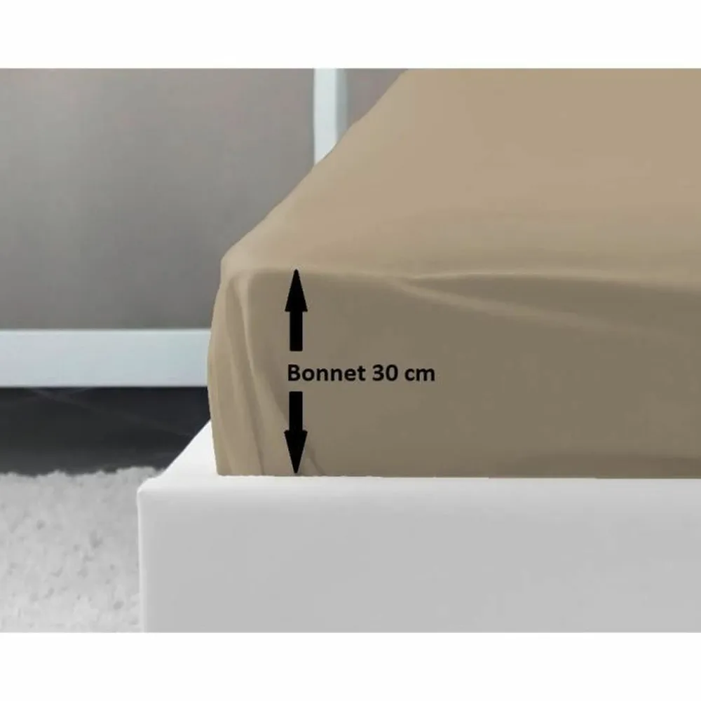 Drap housse 100% coton 160 x 200 x 30 cm beige