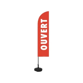 Drapeau ''ouvert'' dimensions 255x60cm avec son kit socle plastique et mât