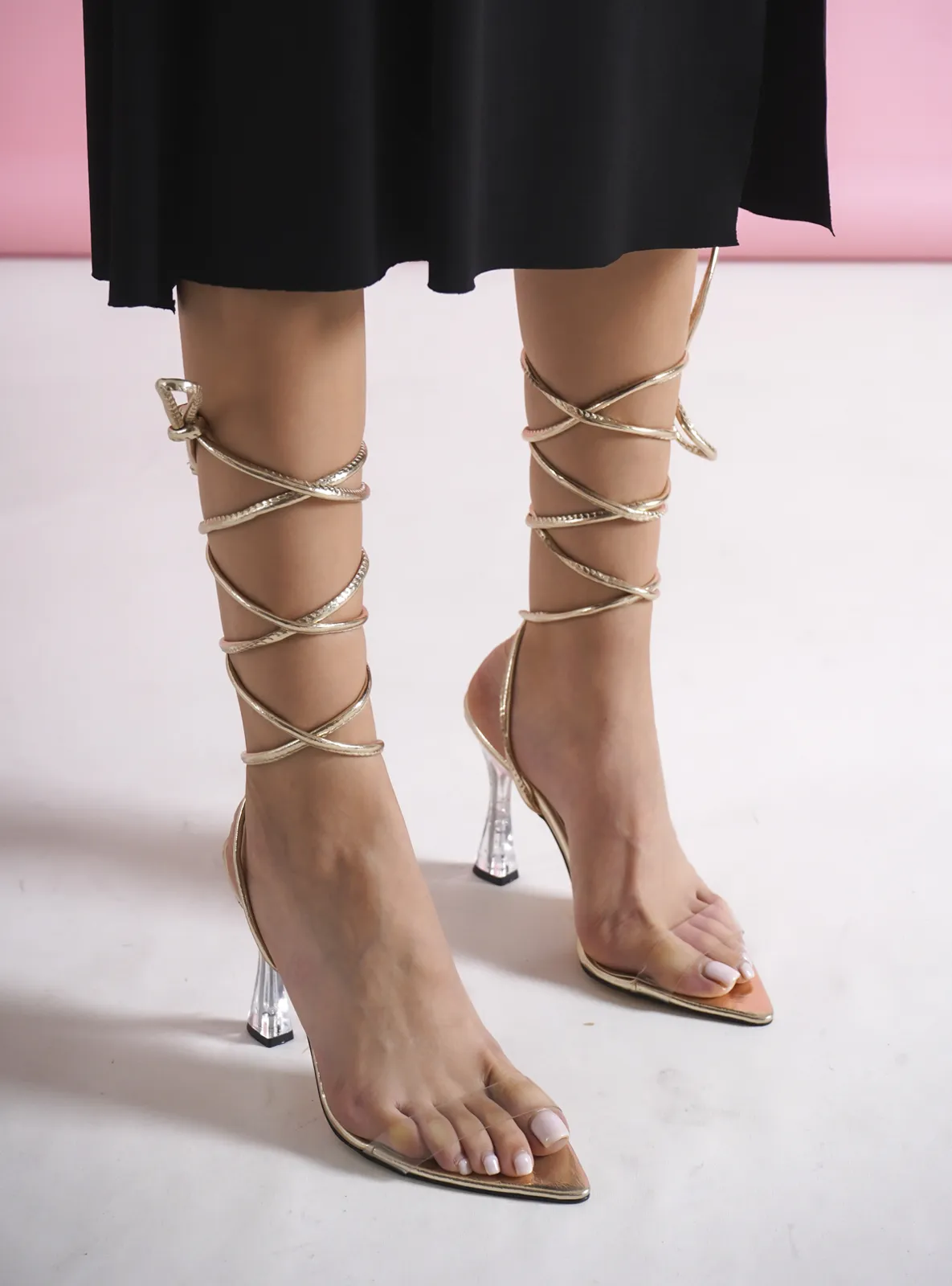 Gold - High Heel - Faux Leather - Heels