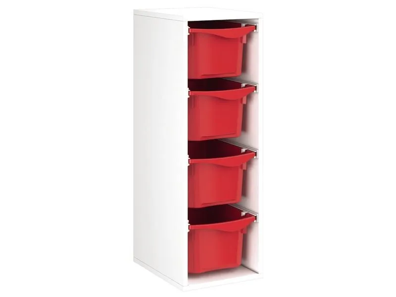 MEUBLE MÉLAMINÉ H: 102 cm - L: 36 cm 4 bacs plastique sur rails