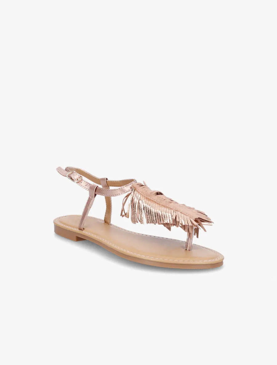 Nu-pieds à franges en simili - Rose gold