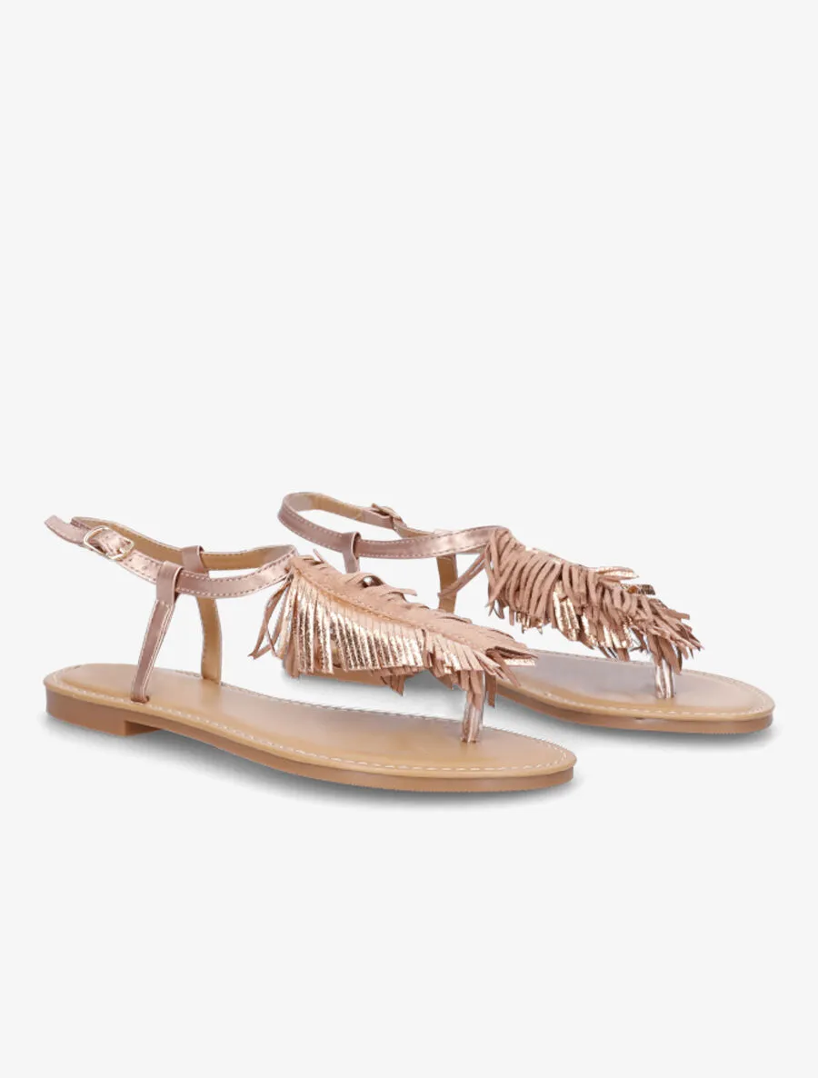 Nu-pieds à franges en simili - Rose gold