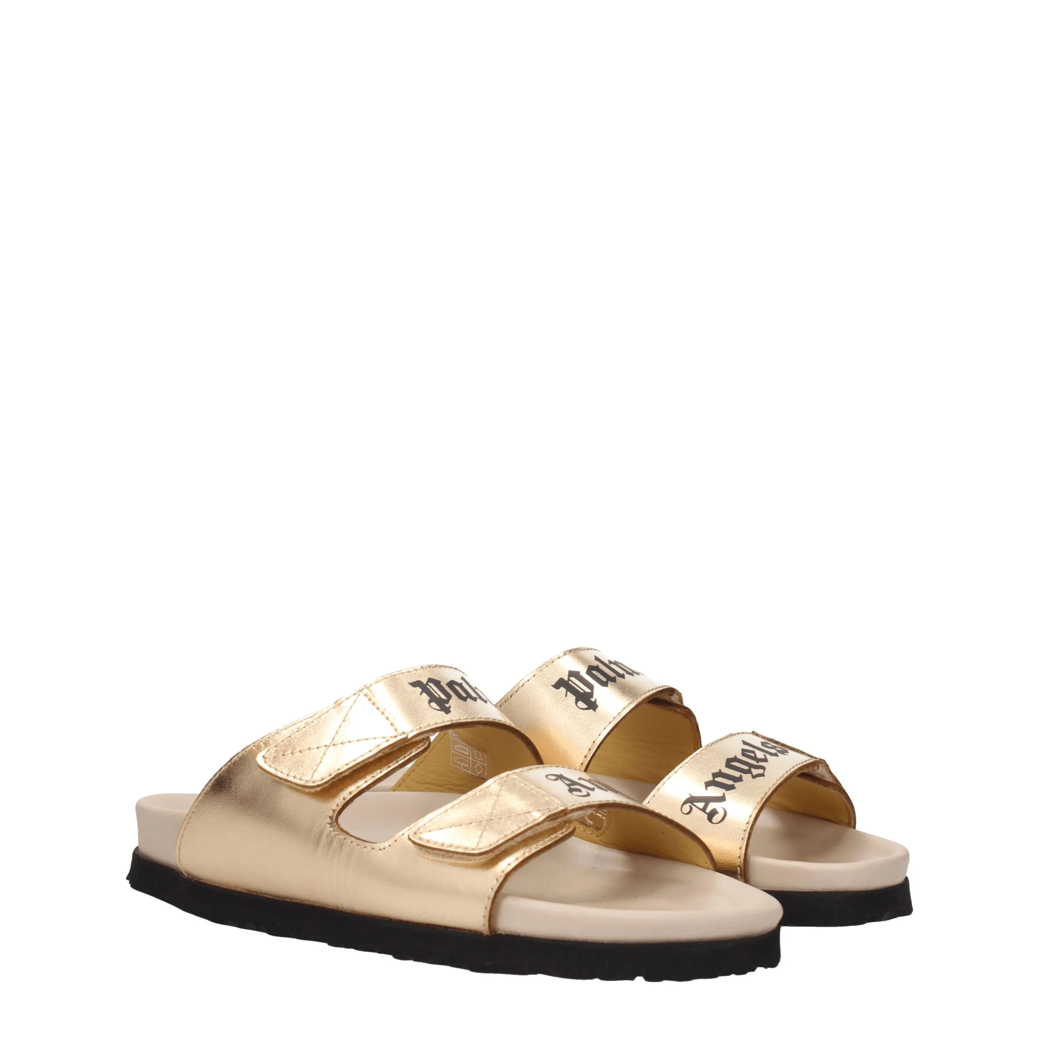 Palm Angels Slippers and HOVES Femmes Gold en cuir
