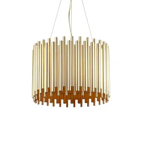 PAN - Round gold tube pendant light in art deco style