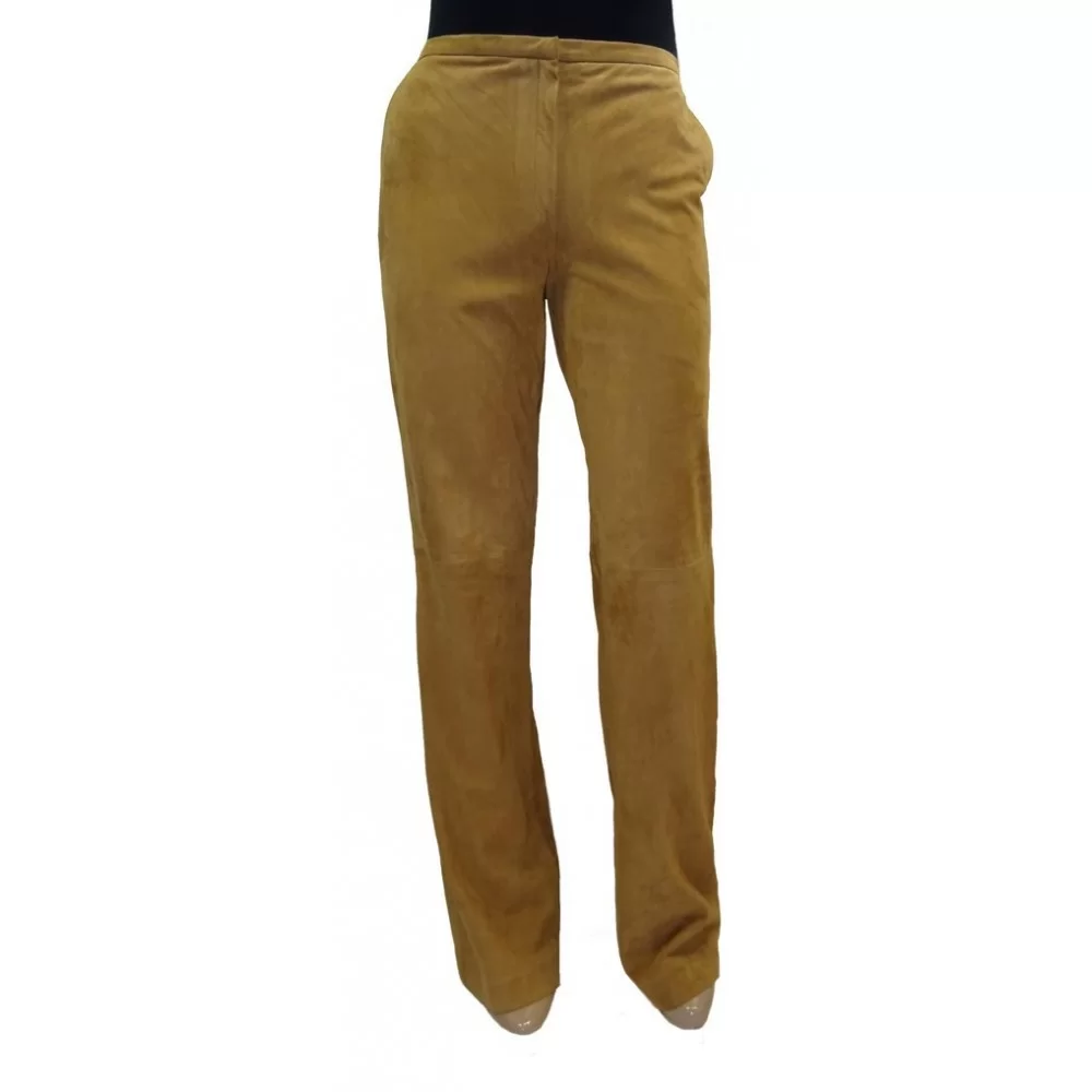 Pantalon daim femme pates d'éléphant agneau velours couleur gold modèle Rodiane
