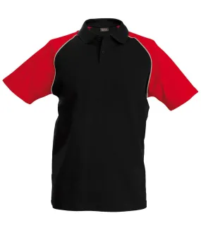 Polo de baseball à manches courtes homme noir/gris clair/rouge Kariban