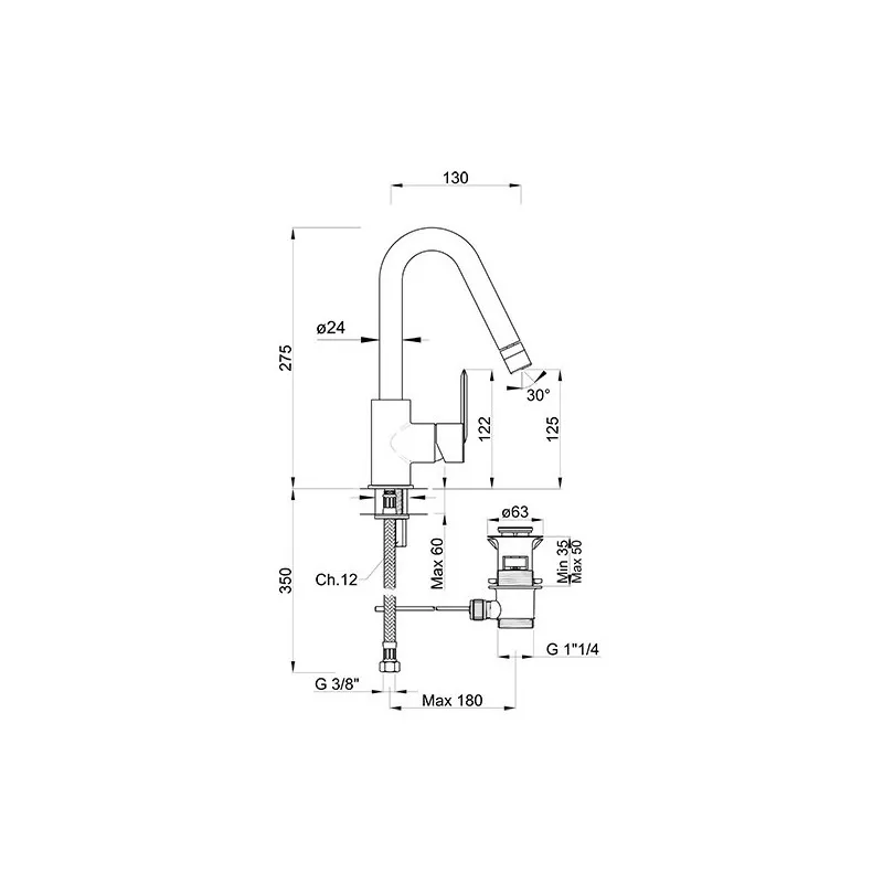 PONSI MITIGEUR BIDET ECOSOLE  AVEC TIRETTE DE VIDAGE: BTECSCBI02