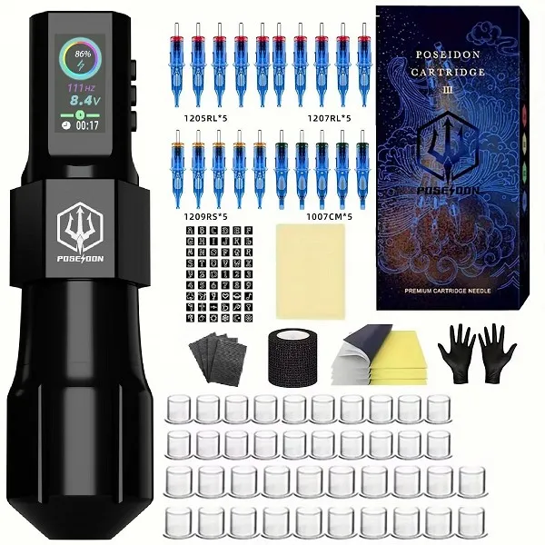 POSEIDON-Kit de stylo de tatouage cool, machine à tatouer, alimentation sans fil, odorà tatouer, maquillage en continu, nouveau