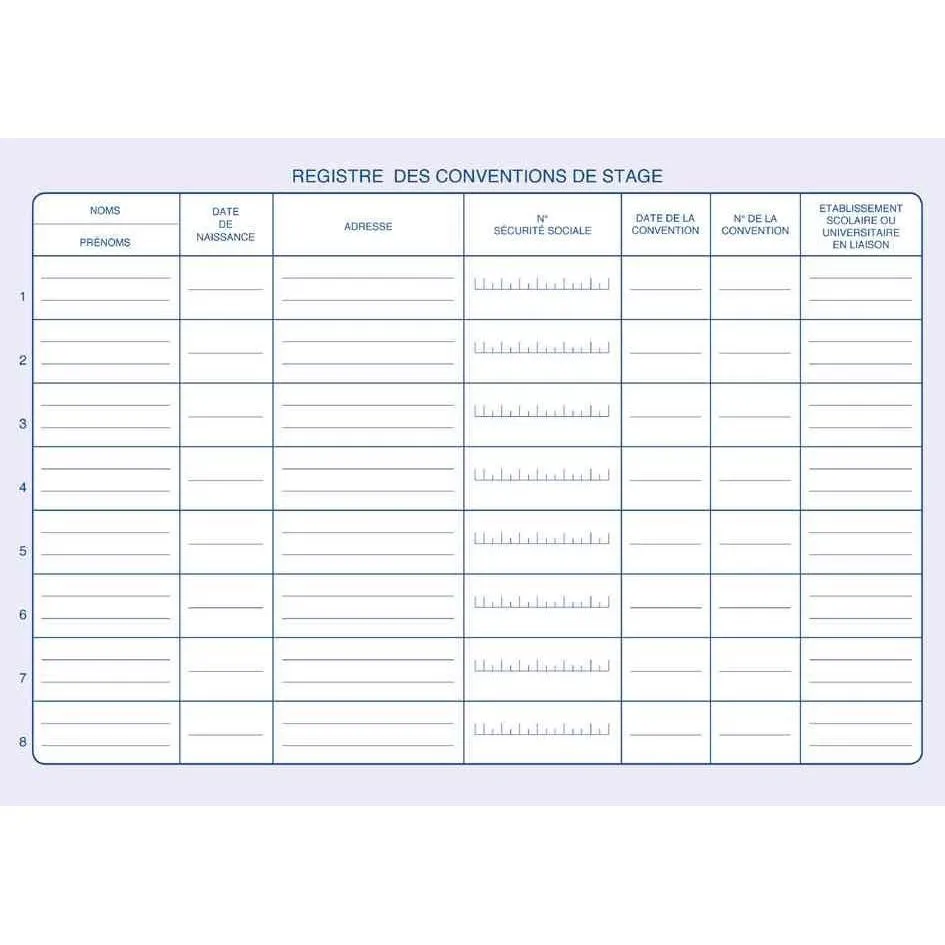 Registre 'Conventions de stage' 210 x 297 mm 48 pages
