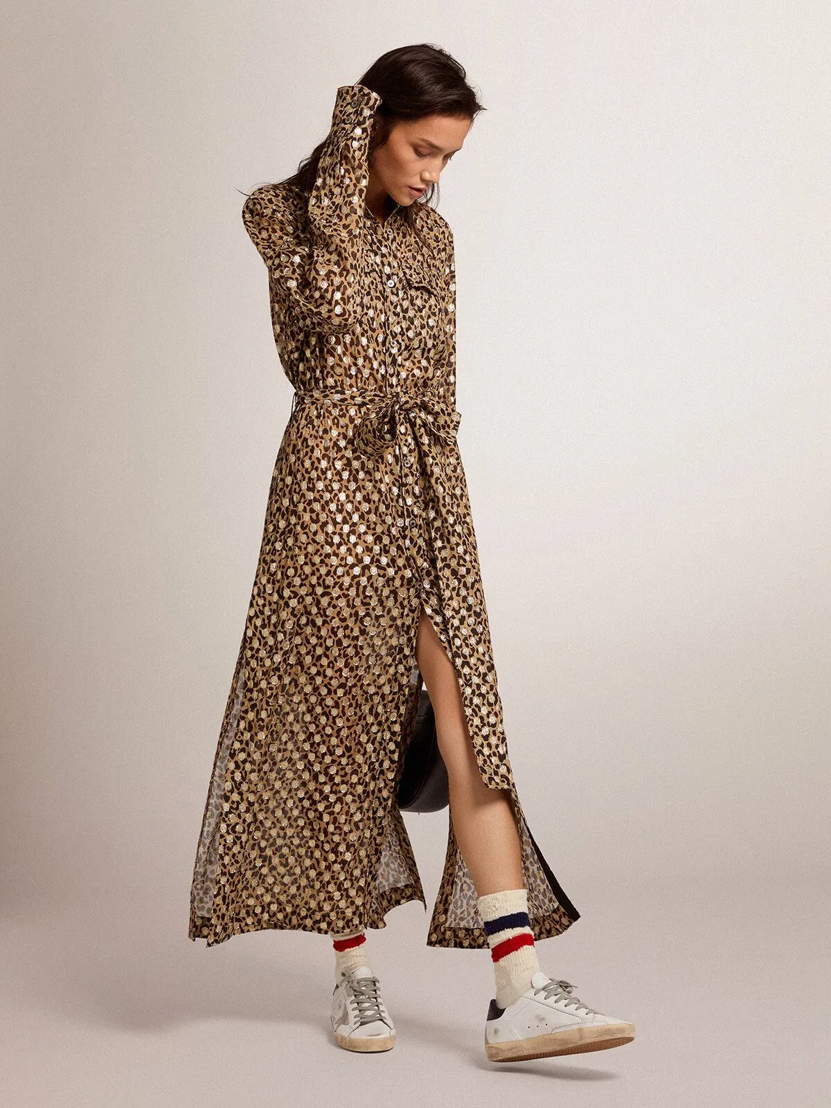 Robe chemisier femme à imprimé animalier et fil coupé doré | Golden Goose