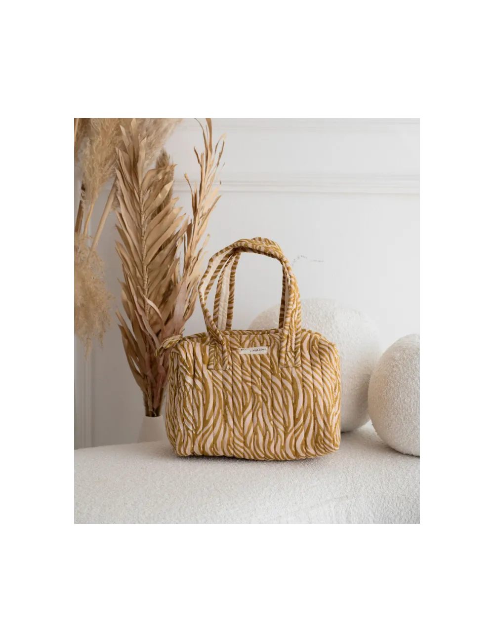 Sac vanity imprimé au Blockprint - Zebra Havane - Bindi Atelier